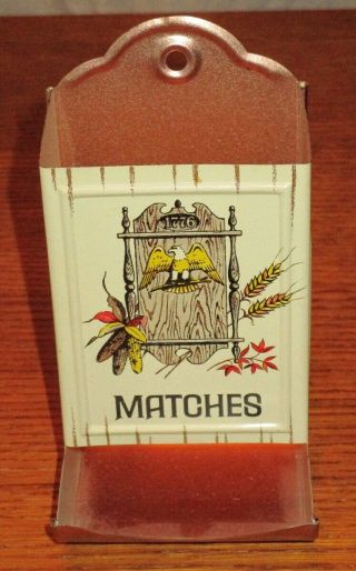 Vintage Tin Match Holder Wall Mount Eagle Decorated