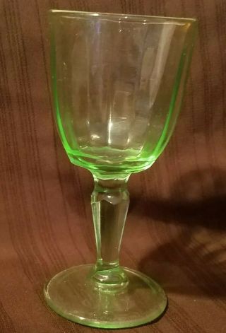 Vintage Green Depression Uraniam Glass,  Wine Or Water Small Goblet,  Glows