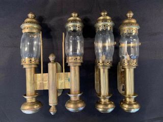 Antique 3 Piece Set Railway Train Carriage Brass Wall Sconces Candle Holders