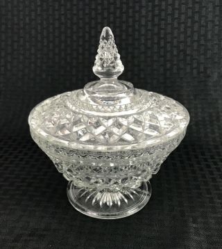 Vintage Anchor Hocking Wexford Clear Glass Candy Dish With Lid 7”w X 7.  5”t