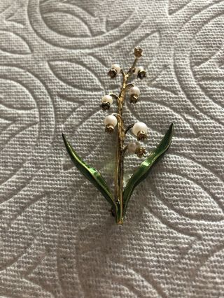 Vintage Lily Of The Valley Brooch Pin 925 Sterling Silver With Enamel By Mma