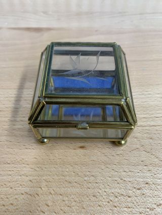 Vintage Brass & Glass Display Curio Cabinet Specimen Case Trinket Jewelry Box