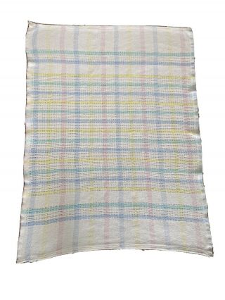 Vintage Pastel Baby Blanket Plaid Cotton Woven Thermal 30 X 40 Beacon Usa