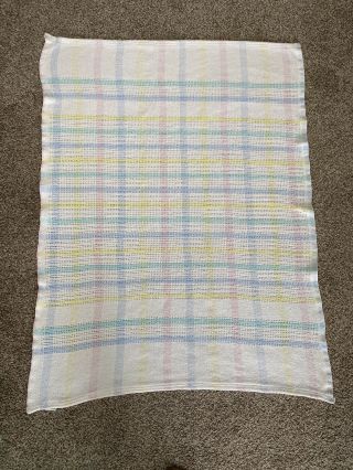 Vintage Pastel Baby Blanket Plaid Cotton Woven Thermal 30 x 40 BEACON USA 2
