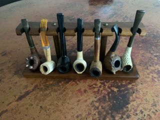 Vintage (walnut?) Wood 6 Pipe Holder Rack Stand “pipes Not Included”