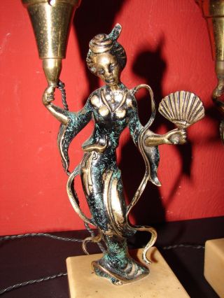 Antique Art Deco Painted Brass Figural Lamps 2