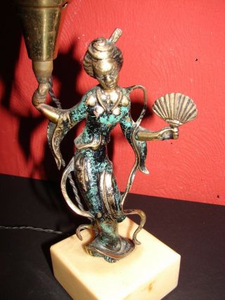 Antique Art Deco Painted Brass Figural Lamps 3