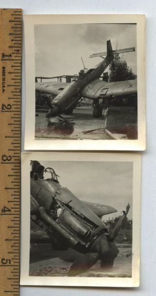 2 Small Ww2 Vintage Photos Wrecked Stuka Dive Bomber German Plane