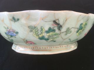 2 Antique Chinese Celadon - Glaze Lobed Bowls - Tongzhi Mark - Raised Foot Ring 3
