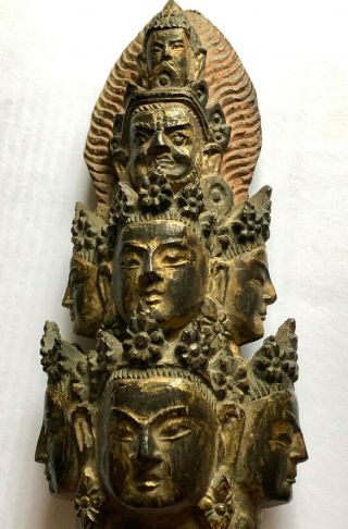 Antique Fine 18c Chinese Hard Wood Hand Carved Buddha Head Statue