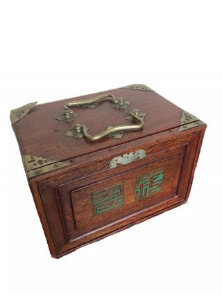 Antique Chinese Mahjong Set Wood Case 148 Bone & Bamboo Dovetailed Tiles