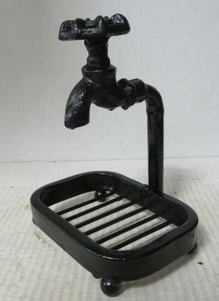 Vintage Cast Iron Water Faucet Soap Dish Rustic Country Home Decor Paint