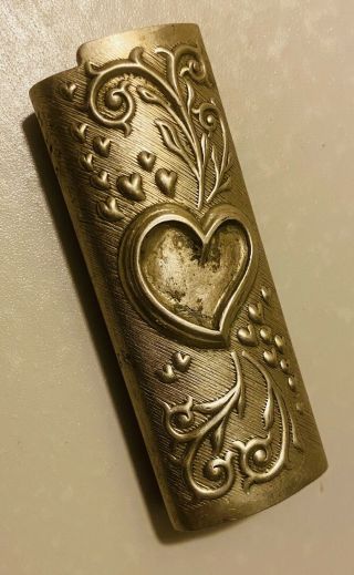 Vintage Silver Metal Cigarette Lighter Case Holder/sleeve,  Art Deco Style Heart