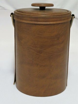 1960 ' s Vintage Faux Leather Vinyl Ice Bucket with Pheasants 3