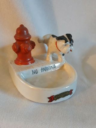 Vintage Japan Mid - Century Lusterware Bull Dog Peeing On Fire Hydrant Ashtray