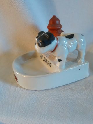 Vintage Japan Mid - Century Lusterware Bull Dog Peeing on Fire Hydrant Ashtray 3