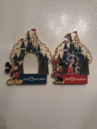 Vintage Walt Disney World Mickey & Minnie Mouse & Castle Picture Frame Magnet