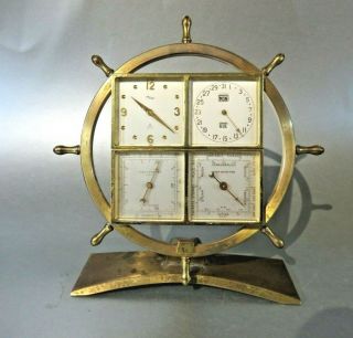 Vintage Ships Wheel Weather Station Desk Clock By Imhof
