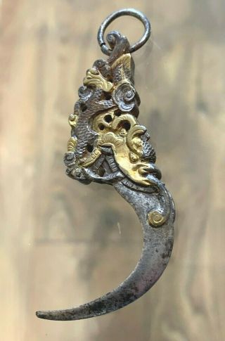 Antique 18th 19th Century Japanese Steel Gold Claw Pendant