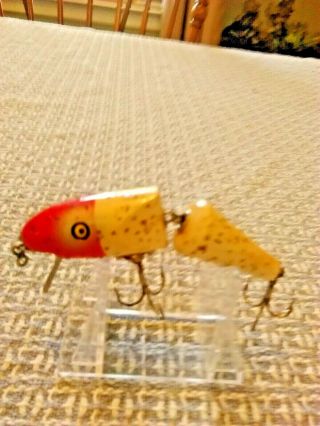 OLD LURE VINTAGE PFLUEGER PALOMINE DOUBLE JOINTED WOODEN LURE RED/WHITE /SILVER 3