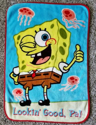 Vintage Nickelodeon Spongebob Squarepants Plush Fleece Throw Blanket 43 " X 29 "