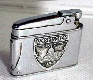Vtg 1950s Side Squeeze Petrol Lighter W “washington D.  C.  Capital” Logo