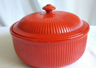 Vintage Halls Superior Quality Kitchenware Red Ribbed Casserole Dish W/ Lid Usa