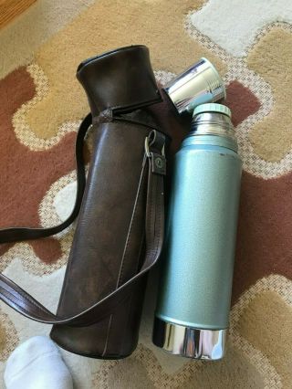 Vintage Stanley Aladdin 15 " Thermos With Leather Case And Shoulder Strap