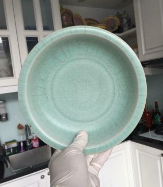 Chinese Antique Song Longquan Celadon Crackle Glaze Large Porcelain Dish