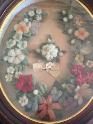 Huge 24 " Antique Victorian Wool Funeral Wreath Deep Shadow Box Frame Mourning