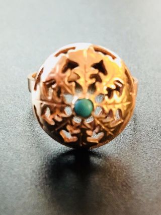 Antique Russian 14 K Rose Gold And Turquoise Womens Ring