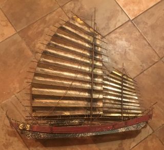Curtis Jere Mid Century Chinese Junk Sailboat Boat Metal Wall Sculpture Vintage