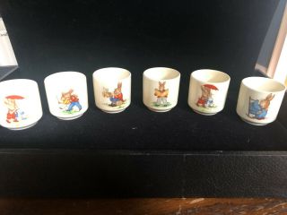 6 Vintage Bunnykins Porcelain Royal Doulton Egg Cups 2 "