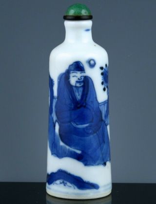 Antique 19c Chinese Blue White Immortal Scholar Landscape Porcelain Snuff Bottle