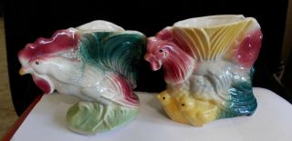 Vintage Matching Pair Hen And Rooster Planter Vase Figurines