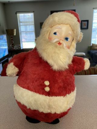 Vintage Stuffed Santa Clause Toy With Music Box & Plastic Face
