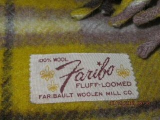 Vintage Faribo Brown Plaid Wool Blanket 58x50