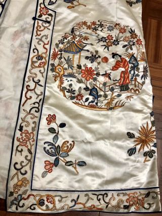 Gorgeous Antique Chinese Silk Robe With Figures,  Peking Knot Flowers & Symbols 3