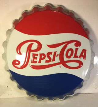 Antique Pepsi Cola " Bottle Cap " Sign.  Stout Sign Co.  1965 19 " Diameter.  M - 114