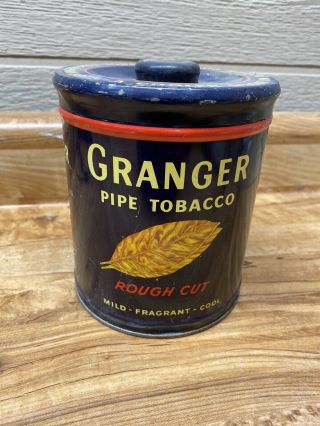 Vintage Granger Pipe Tobacco Rough Cut Tin,  With Pointer Dog Lid