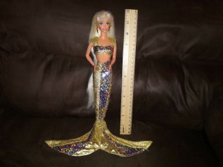 Vintage Jewel Hair Mermaid Barbie Doll Gold Blond With Earrings