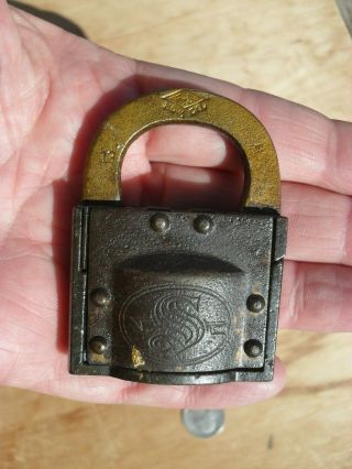 Antique Vintage Padlock F - S Hdw Co Fraim Slaymaker Brass And Steel No Key