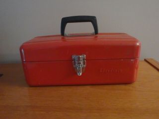 Vintage Union Red Tool Box Metal Tackle Usa Made Industrial Collectible Great