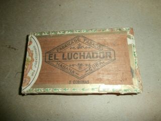 Vintage Wooden Cigar Box Havana El Luchador 5 Coronas