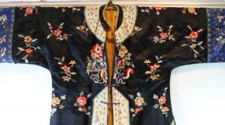 Antique Chinese Silk Embroidered Robe w/ Flowers & Insects Metallic Accents 3