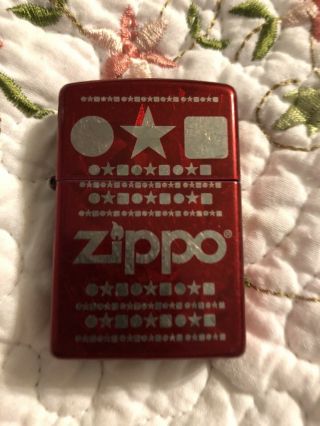 Red Authentic Zippo Lighter Silver Circle Stars Squares Metal Refillable Lighter