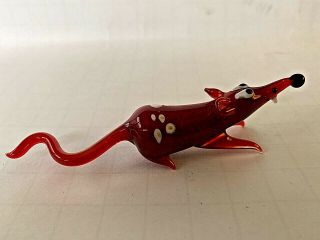 Vintage Hand Blown Glass Murano Style Mouse Rat Red Color Art Figurine 4 " L