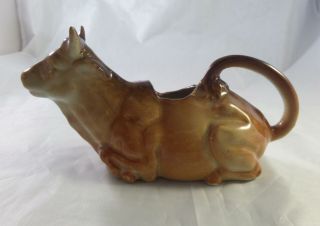 Vintage Pottery Sitting Brown Cow Creamer