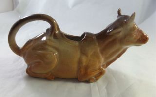 Vintage Pottery Sitting Brown Cow Creamer 3
