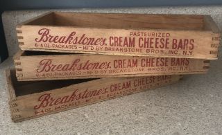 3 Vintage Wooden Breakstone Cream Cheese Box 4.  25x 10.  5